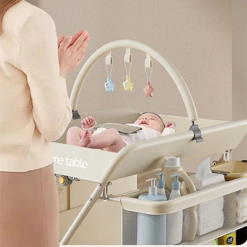 Portable Changing Table, One-Touch Folding Baby Diaper Changing Station with Wheels Adjustable Height for Infant With Many Gift