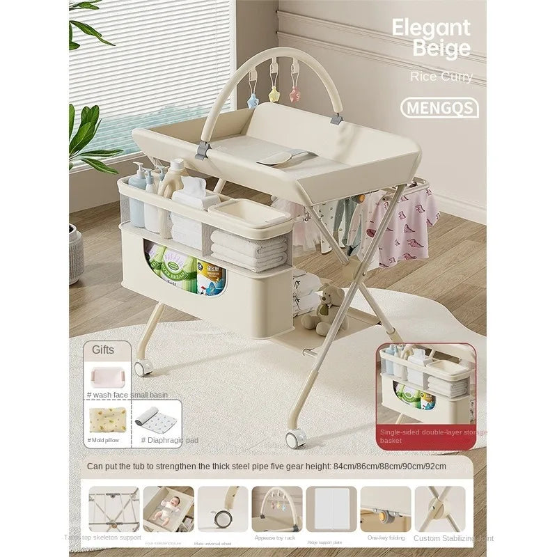 Portable Changing Table, One-Touch Folding Baby Diaper Changing Station with Wheels Adjustable Height for Infant With Many Gift