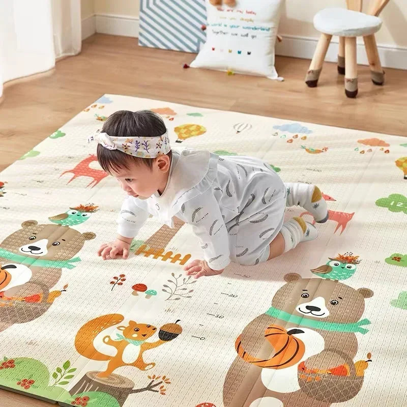 180*200cm Baby Playmat Folding XPE Play Mat Kid Soft Floor Mat Nursery Cartoon Activity Game Pad Double Surface Baby Carpet Gift