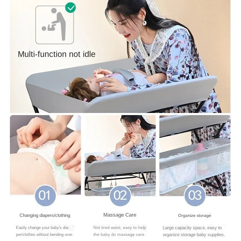 Baby Folding Portable Changing Table Diaper Changing Station Table With Side Basket for Nursery with Safety Belt And Storage Bag