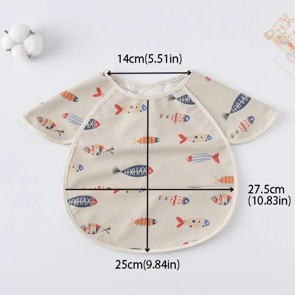 Cute Waterproof Baby Bibs Short Sleeve Soft Feeding Apron Dirt Proof Cartoon Print Bandana Bibs Kids Products