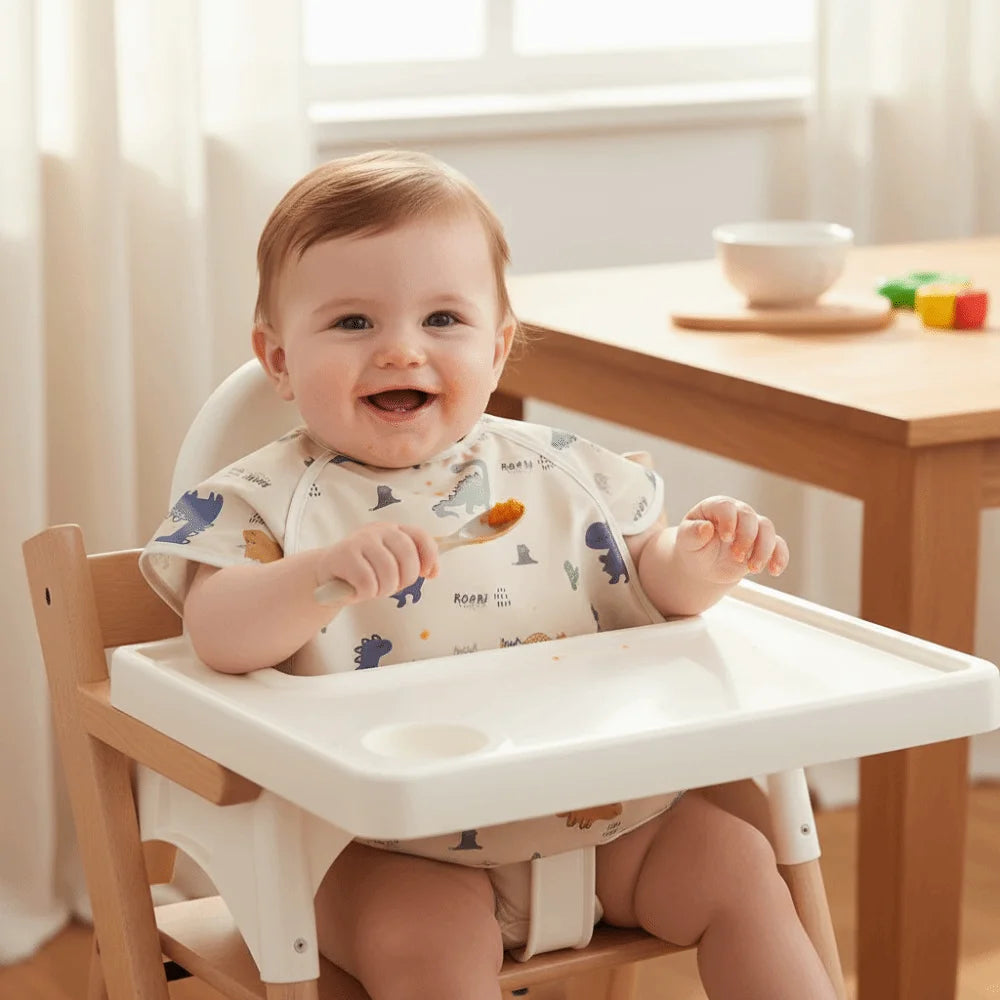 Cute Waterproof Baby Bibs Short Sleeve Soft Feeding Apron Dirt Proof Cartoon Print Bandana Bibs Kids Products