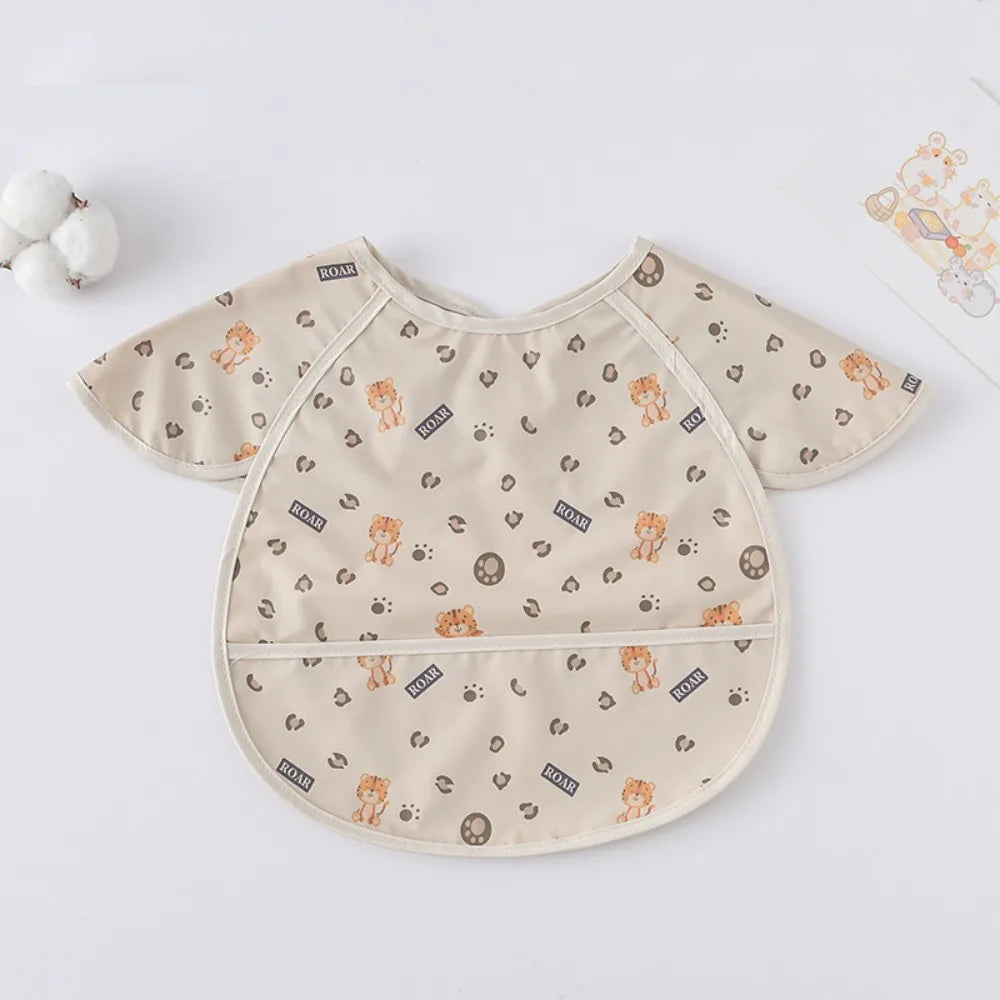 Cute Waterproof Baby Bibs Short Sleeve Soft Feeding Apron Dirt Proof Cartoon Print Bandana Bibs Kids Products