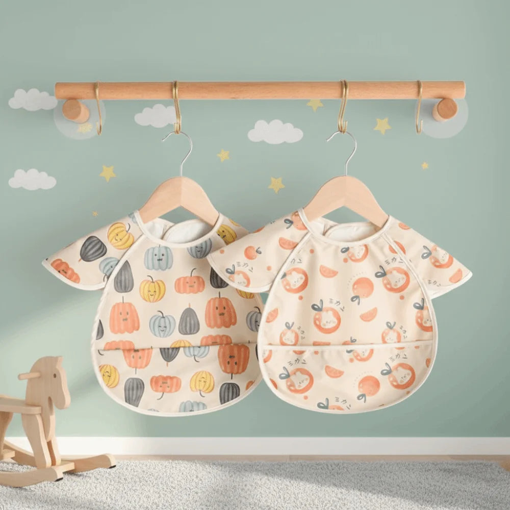 Cute Waterproof Baby Bibs Short Sleeve Soft Feeding Apron Dirt Proof Cartoon Print Bandana Bibs Kids Products