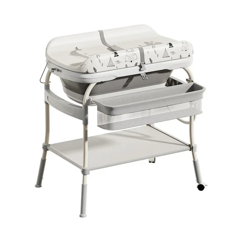 2-in-1 Baby Changing Table with Bathtub Foldable Infant Diaper Station Portable with Storage Tray Anti-rollover Design