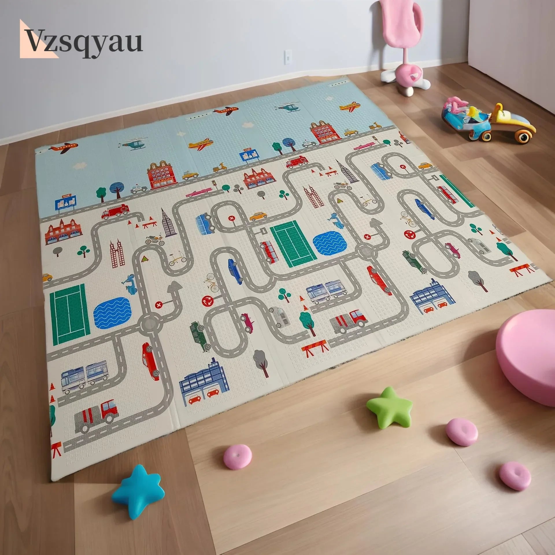 180*200cm Baby Playmat Folding XPE Play Mat Kid Soft Floor Mat Nursery Cartoon Activity Game Pad Double Surface Baby Carpet Gift