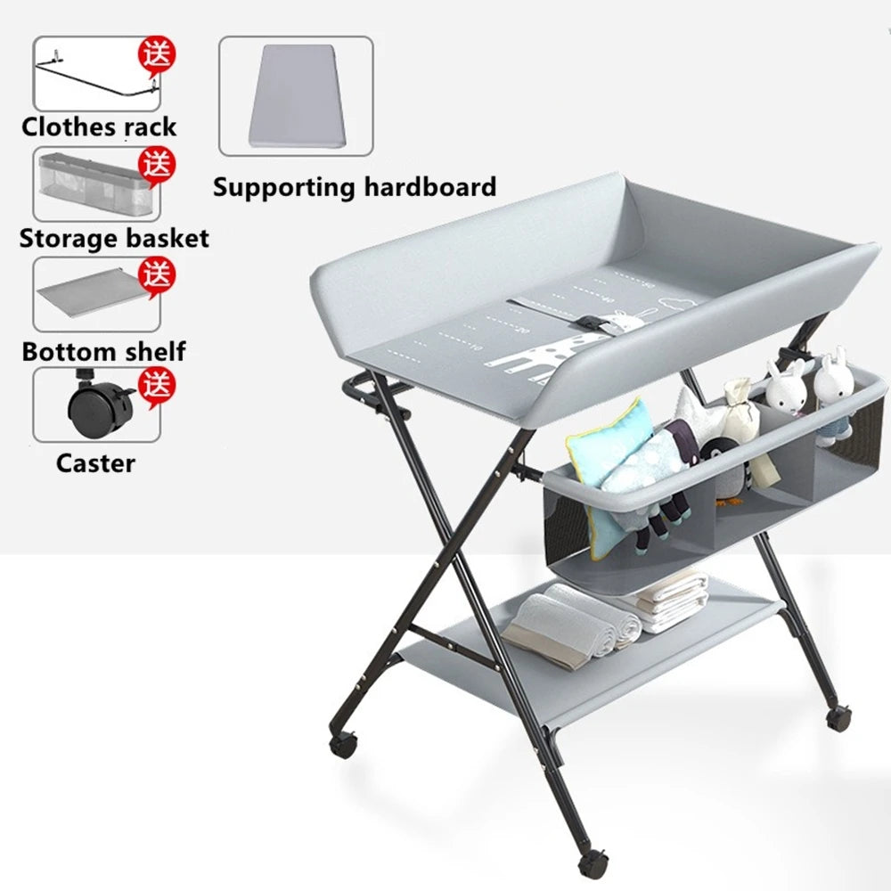 Baby Folding Portable Changing Table Diaper Changing Station Table With Side Basket for Nursery with Safety Belt And Storage Bag
