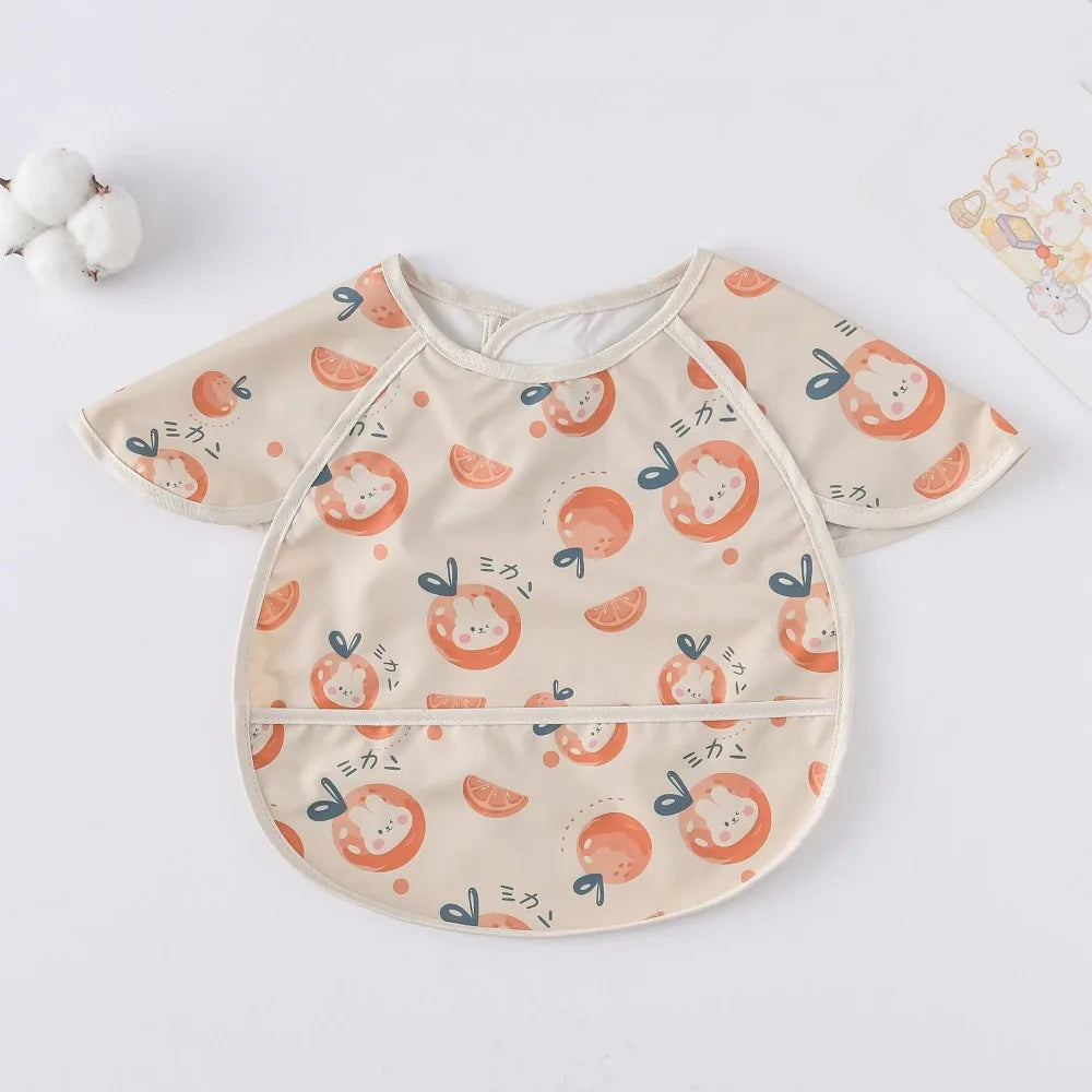 Cute Waterproof Baby Bibs Short Sleeve Soft Feeding Apron Dirt Proof Cartoon Print Bandana Bibs Kids Products