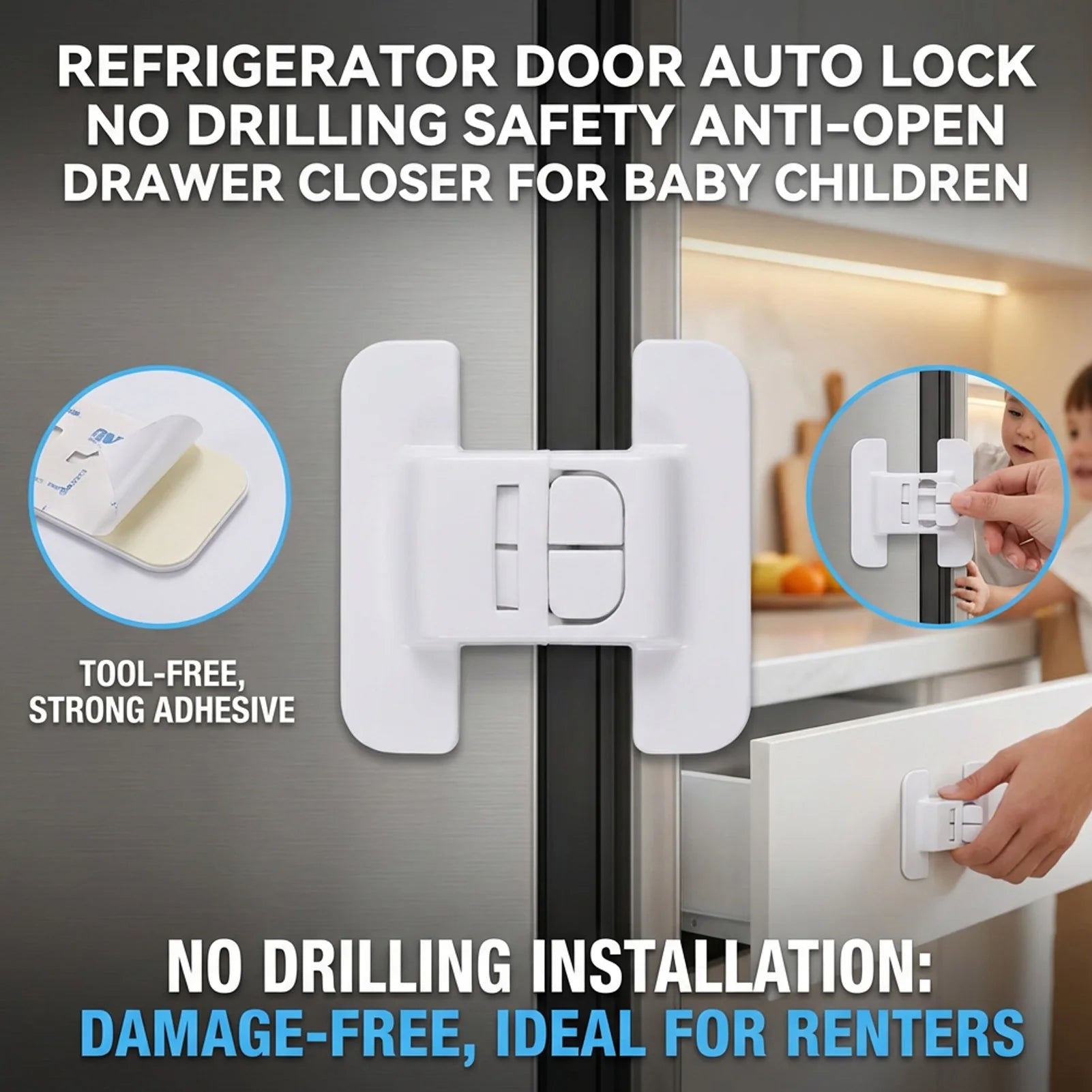 Refrigerator Door Auto Lock Safety Drawer Closer Baby Proofing ABS Material Anti-Open Drawer Closer For Baby Children Protection