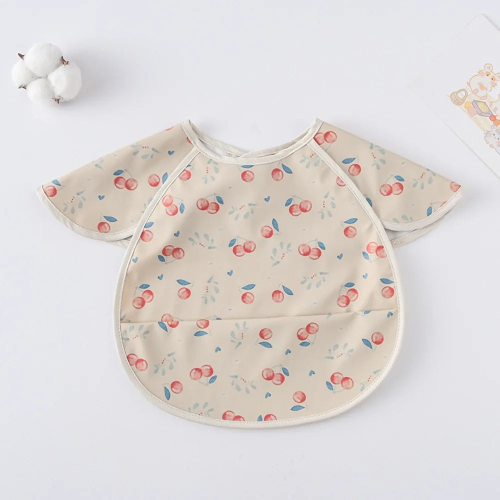 Cute Waterproof Baby Bibs Short Sleeve Soft Feeding Apron Dirt Proof Cartoon Print Bandana Bibs Kids Products
