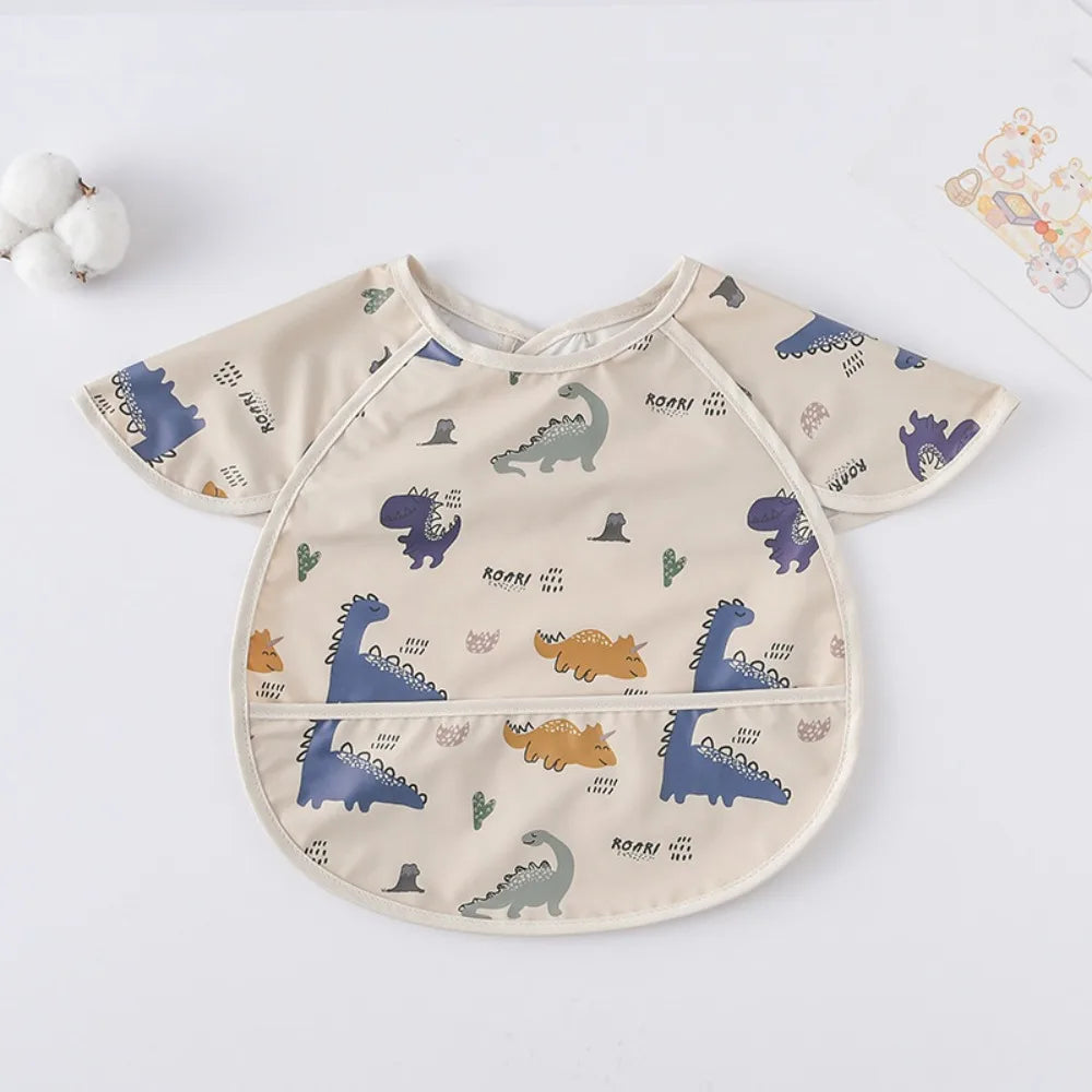 Cute Waterproof Baby Bibs Short Sleeve Soft Feeding Apron Dirt Proof Cartoon Print Bandana Bibs Kids Products