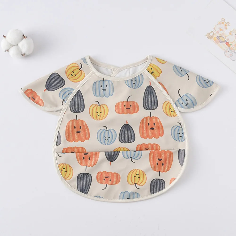 Cute Waterproof Baby Bibs Short Sleeve Soft Feeding Apron Dirt Proof Cartoon Print Bandana Bibs Kids Products