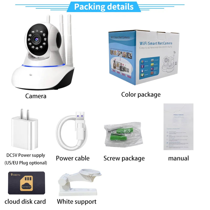 Wifi Camera Wireless PTZ IP Dome Camera Two Way Audio Home Security CCTV Baby Monitor V380 Pro APP With RJ45 Port