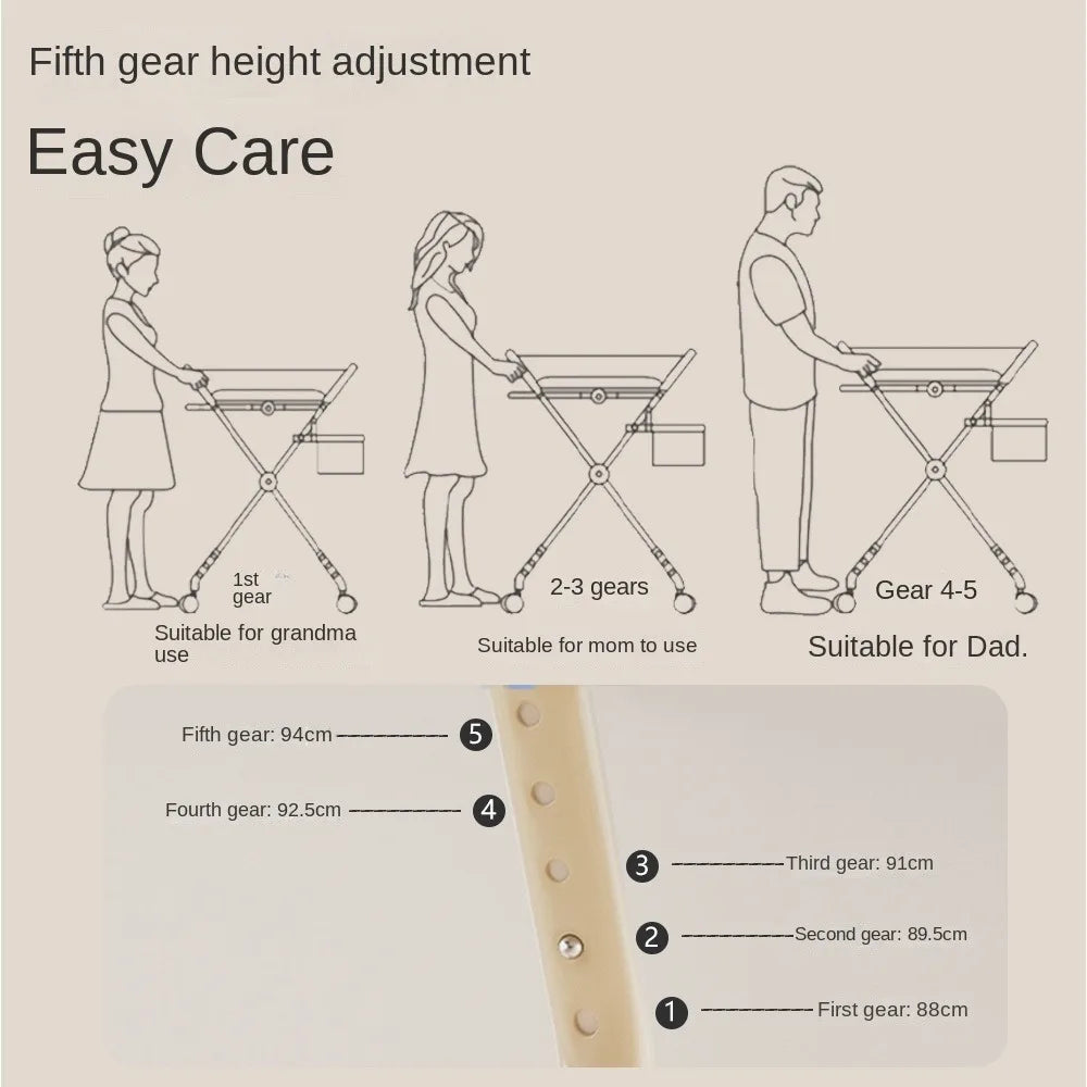 Portable Changing Table, One-Touch Folding Baby Diaper Changing Station with Wheels Adjustable Height for Infant With Many Gift